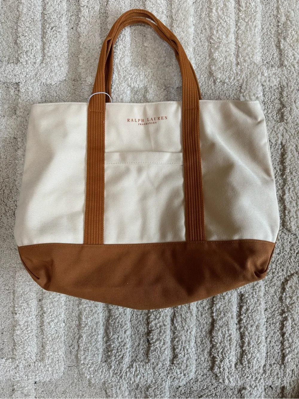 Ralph Lauren Cream and Brown Canvas Tote